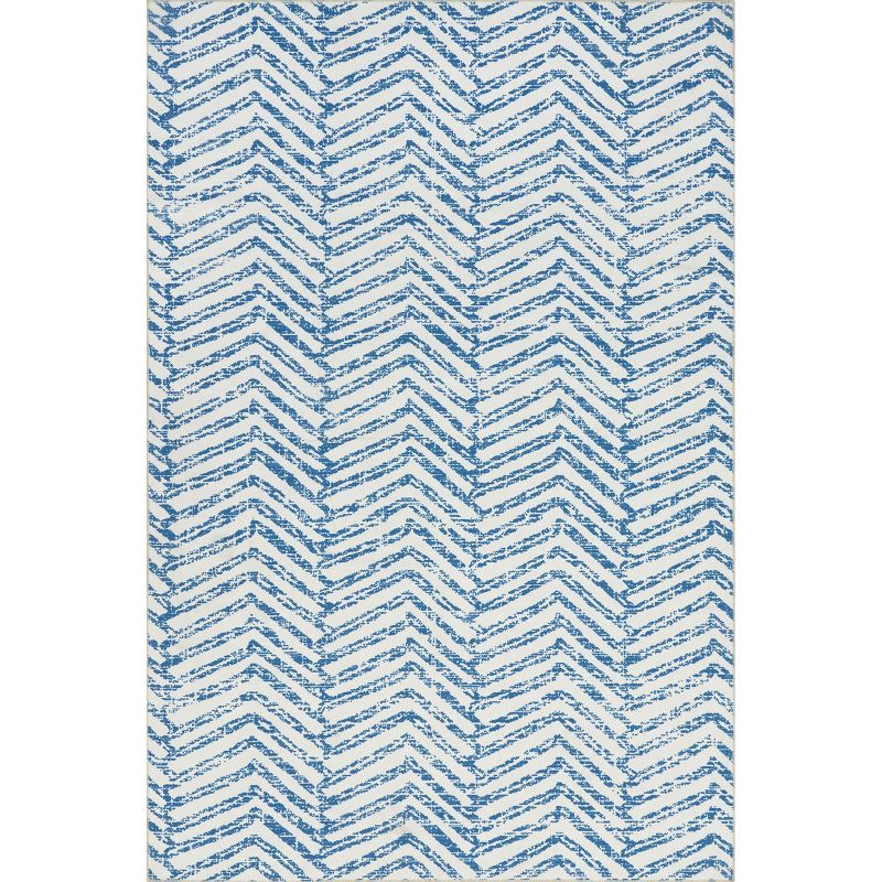 Nuloom Rosanne Herringbone 4x6 Machine Washable Indoor Area Rug for Living Room Bedroom Dining Room Kitchen, Blue/Ivory