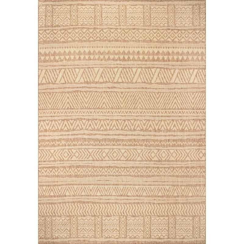 6'7"x9' Abbey Geometric Striped Indoor and Outdoor Area Rug Beige - nuLOOM: Low Pile, Machine Made, Polypropylene