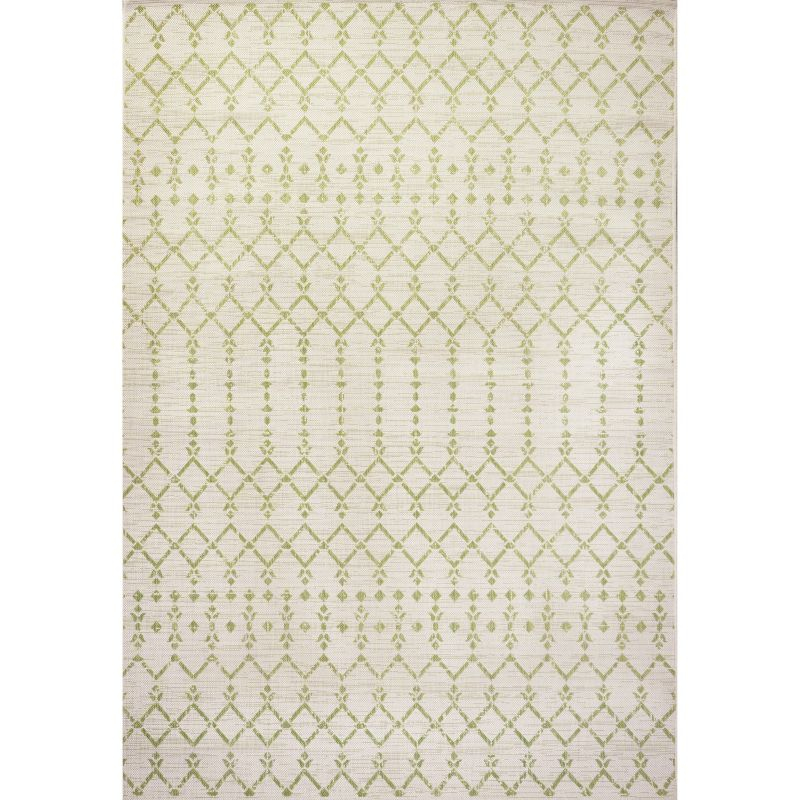 3' x 5' Ourika Moroccan Geometric Textured Weave Indoor/Outdoor Area Rug, Cream/Green - JONATHAN Y