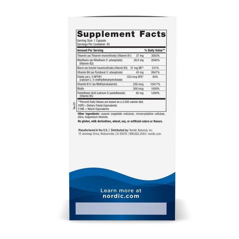 Nordic Naturals Vitamin B Complex - Optimal Ratio B Vitamins, Vegan, 45 Count