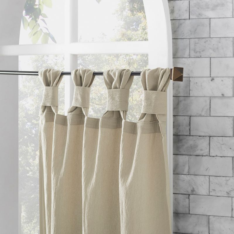 2pc 52"x45" Archaeo Washed Cotton Twist Tab Cafe Curtain Tier Pair Oatmeal: Kitchen Curtains, 45 Inch Long, Solid Beige