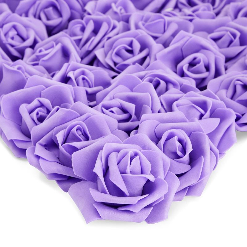 Juvale 100 Pack Purple Artificial Flowers, Bulk Stemless Fake Foam Roses for Wedding, Decorations, Bouquets, 3 in