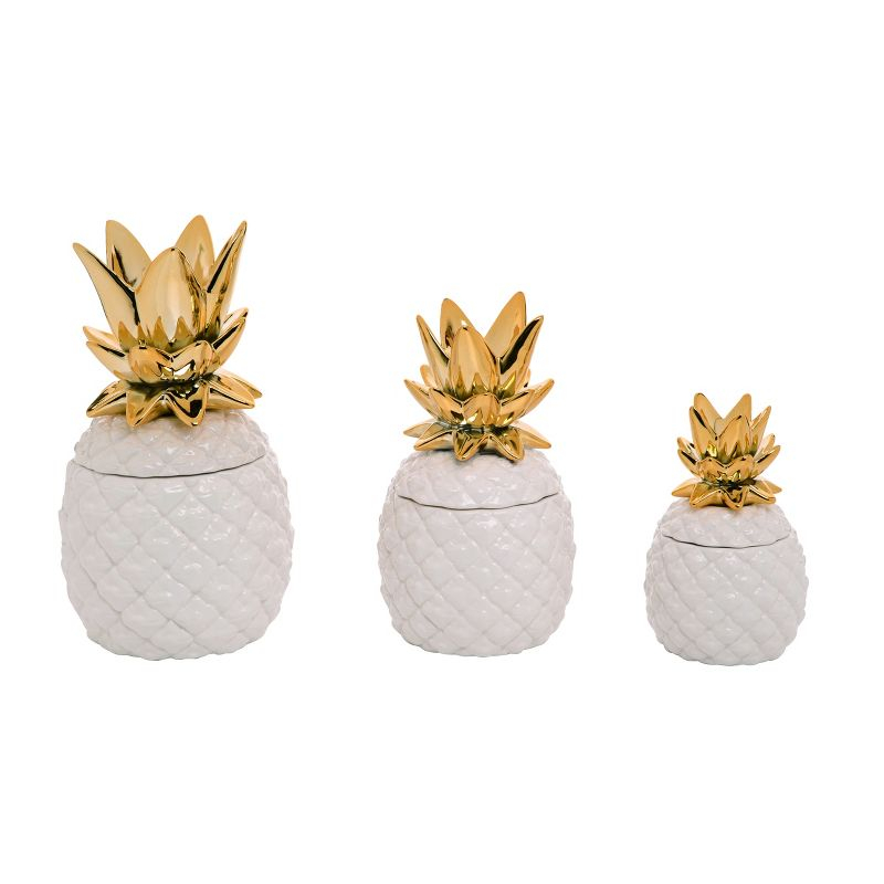 Transpac Dolomite 11 in. Multicolor Spring Pineapple Canisters Set of 3