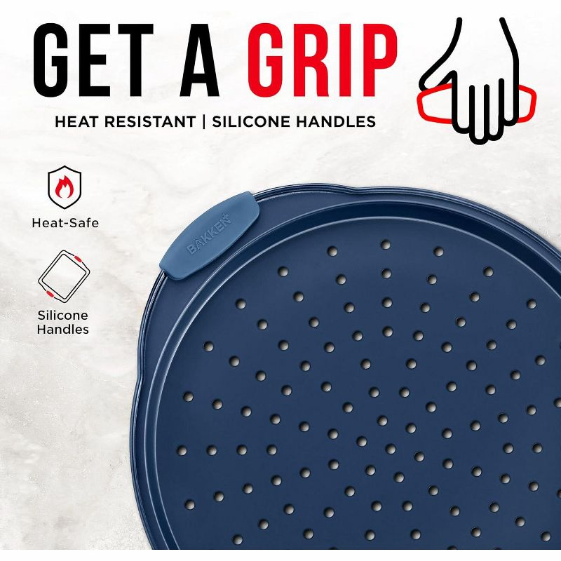 Pizza Pan with silcione Handle - Royal Blue- 2 Pack