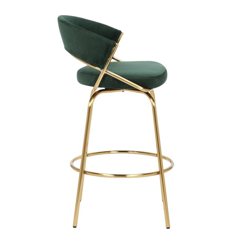Set of 2 Jie Counter Height Barstools Gold/Green: Velvet Upholstery, Swivel, Steel Legs - LumiSource