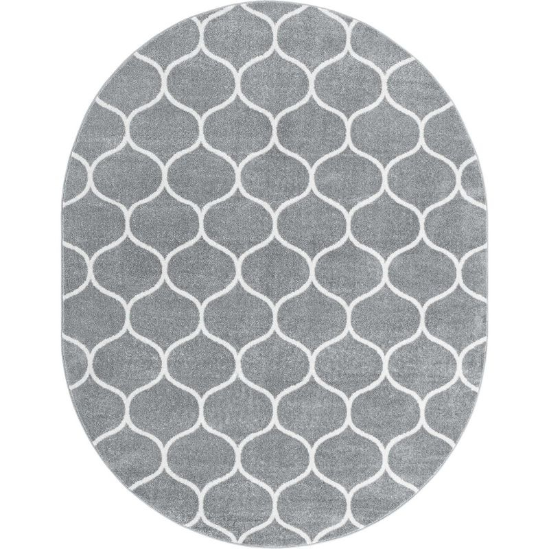 Unique Loom 7' 10 x 10' 0 Trellis Frieze Rounded Light Gray Area Rug