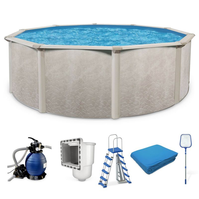 Aquarian Phoenix 18' x 52" Steel Frame Above-Ground Pool Kit, DIY Family Size Backyard Pool with Sand Filter Pump, Ladder, Liner, Skimmer, and Net