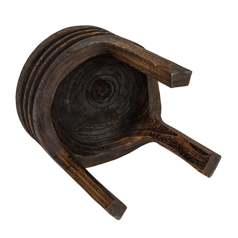 Storied Home Wood Carved Accent Table Marbled Brown