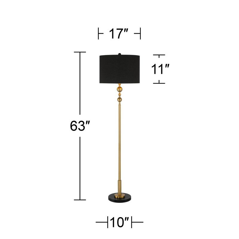 360 Lighting Harlowe Modern Glam Luxury 63" Tall Standing Floor Lamp Skinny Pole Metal Gold Finish Living Room Bedroom House Reading Drum Black Shade