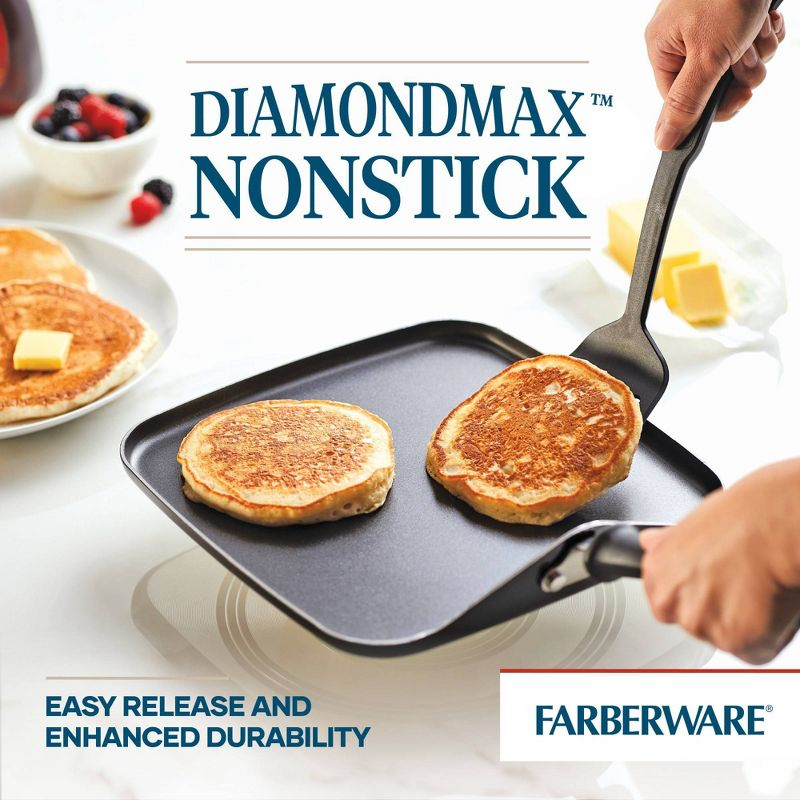 Farberware Reliance 11" Square Aluminum Nonstick Griddle Black: Flat Pan, Pancake & Grill Pan, Dishwasher & Oven Safe