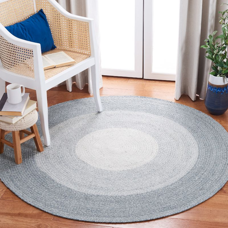 Braided BRD802 Hand Woven Area Rug - Grey/Ivory - 4' round - Safavieh.