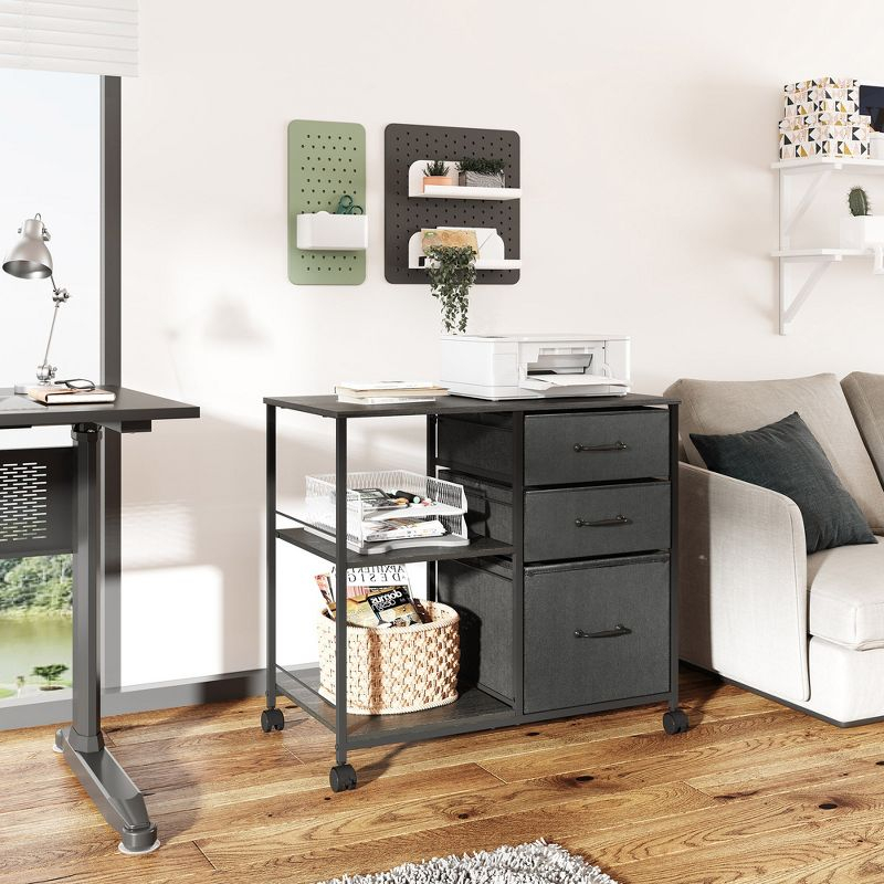 Rolling File Cabinet with 3 Drawers and Shelf, Mobile Printer Stand for Home Office, Black