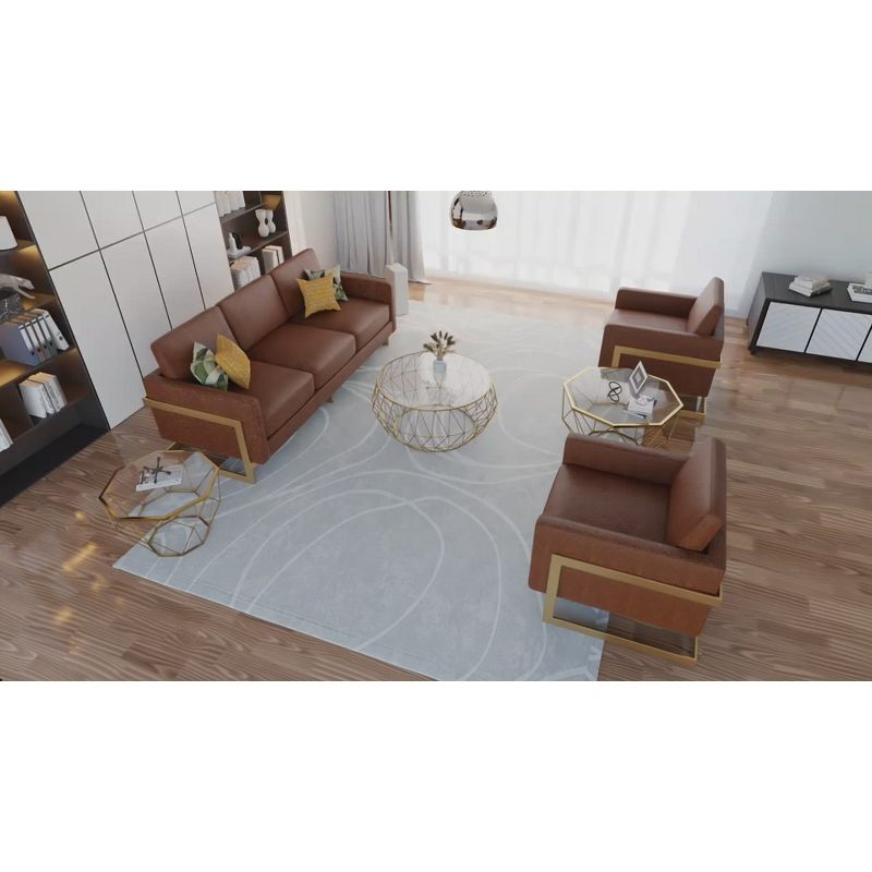 LeisureMod Malibu Modern 29" Wide Octagon Glass Top Coffee Table With Iron Base in Gold