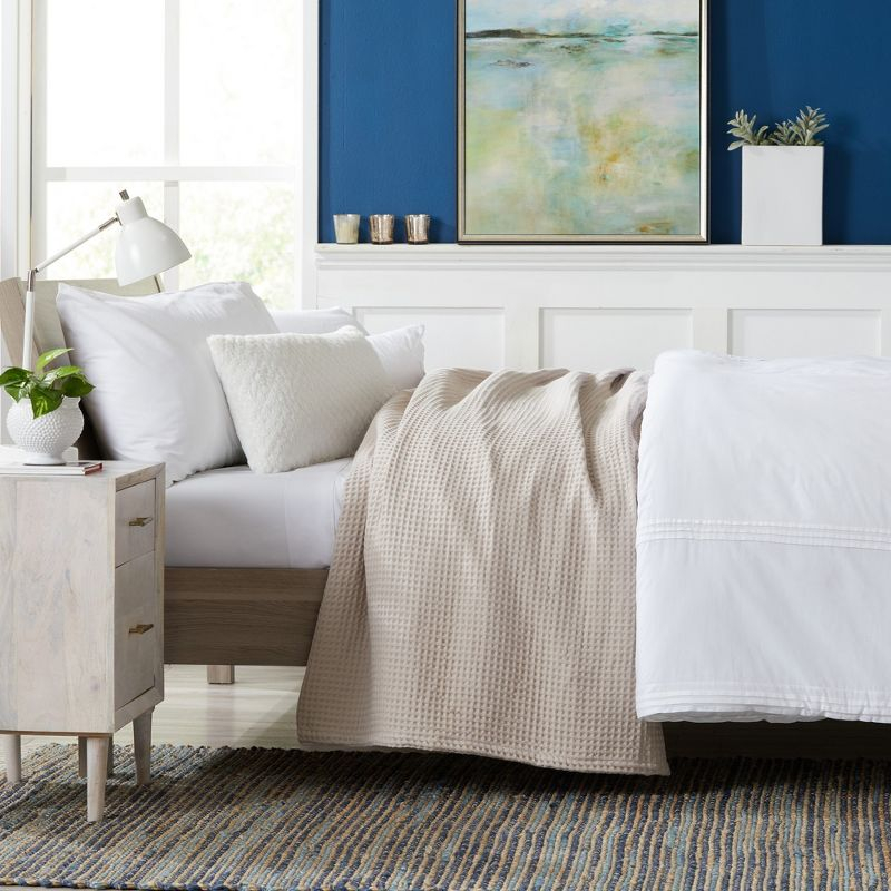 Market & Place 100% Cotton Waffle Weave Bed Blanket Full/Queen Taupe