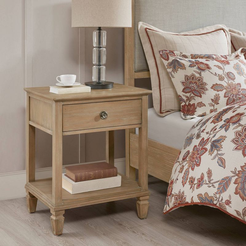 Victoria Nightstand Natural: Madison Park, Rubberwood Frame, Wood Veneer Surface, Transitional Style