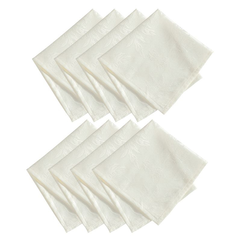 Elegant Woven Leaves Jacquard Damask Napkin, Set of 8 - 17" x 17" - Ivory - Elrene Home Fashions