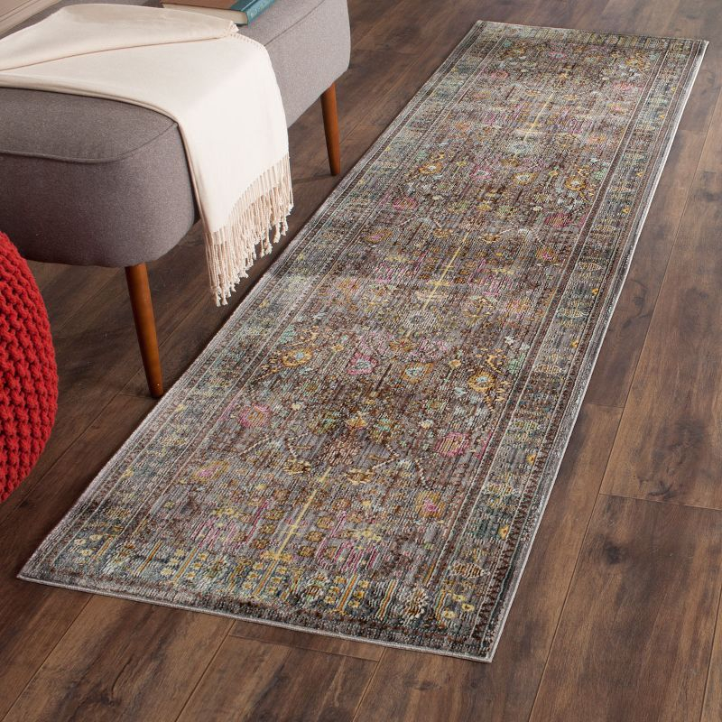 Valencia VAL108 Power Loomed Indoor Runner Rug - Grey/Multi - 2'3"x12' - Safavieh