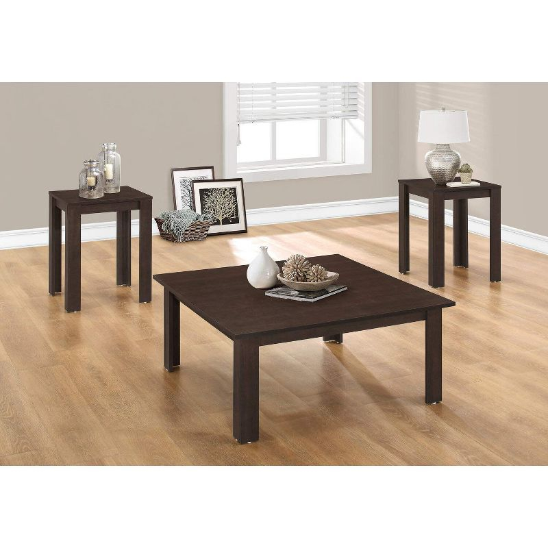 Monarch Specialties Table Set 3Pcs Set Coffee End Side Accent Living Room Laminate Brown Transitional