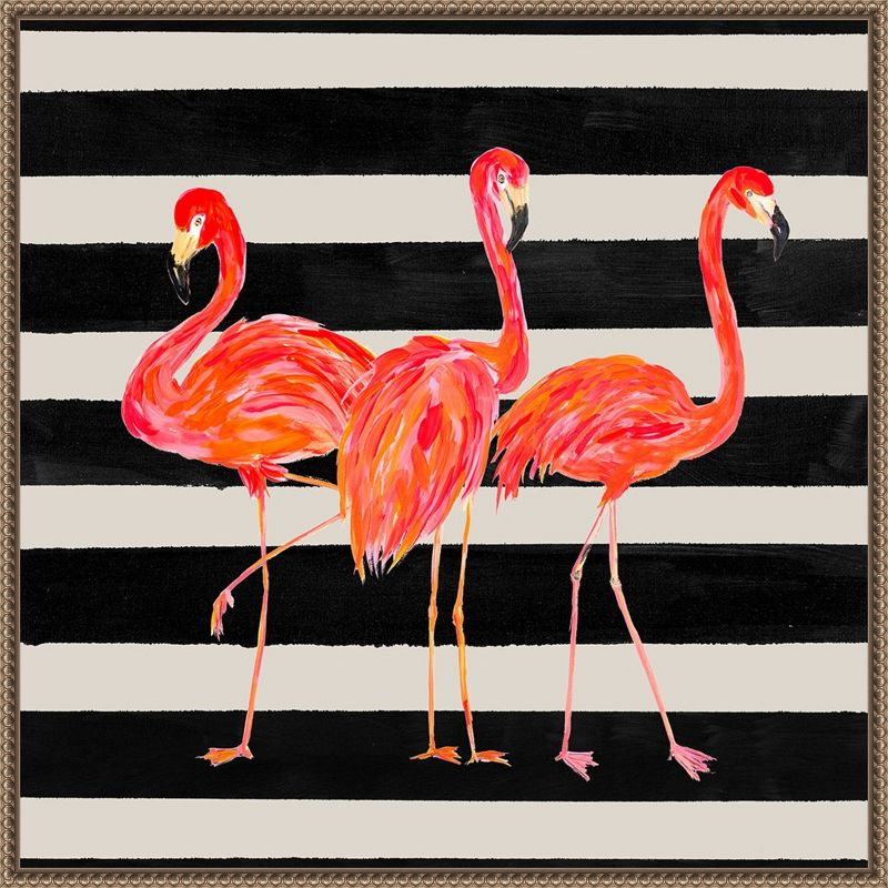 Amanti Art Flamingo Trio on Stripes by Julie Derice Canvas Wall Art Print Framed 22 x 22-in.