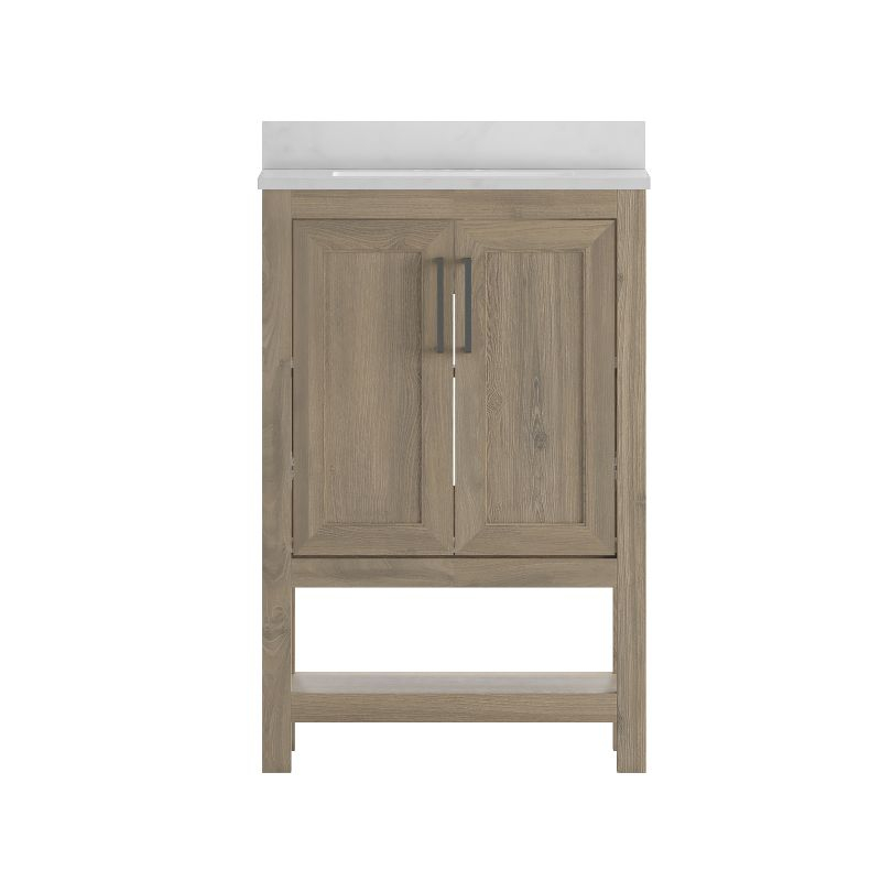 Flash Furniture 24 Inch Bathroom Vanity with Undermount Sink and Open Storage Shelf in Brown