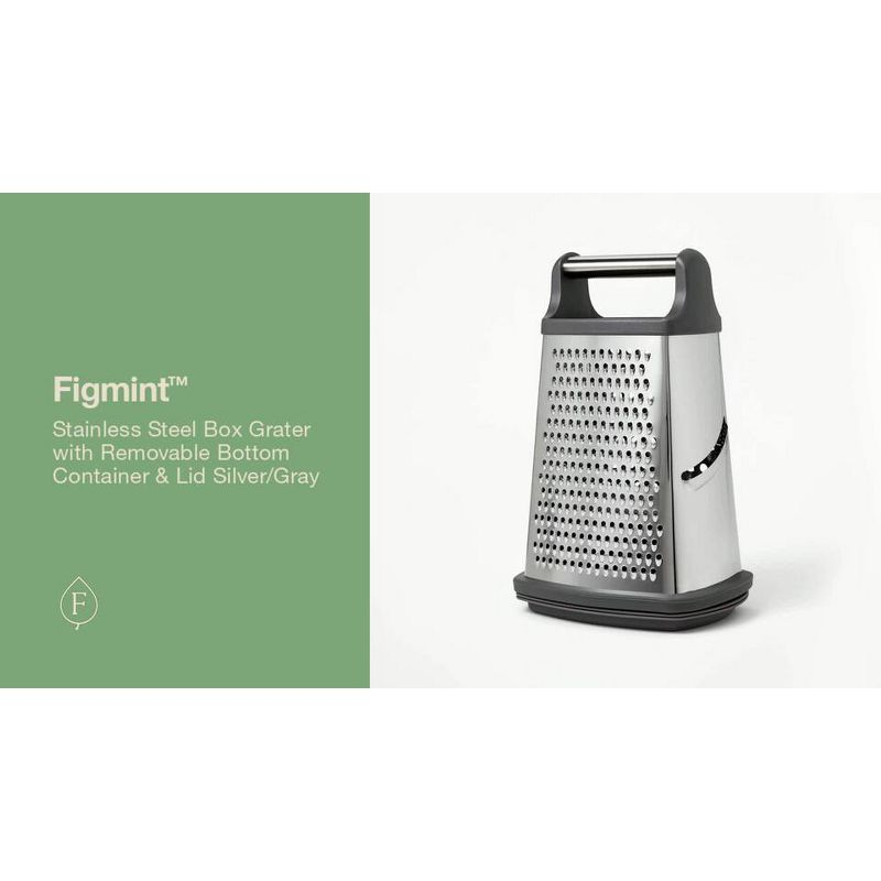Stainless Steel Box Grater with Removable Bottom Container and Lid Silver/Gray - Figmint™: Cheese Grater Handheld, Dishwasher-Safe