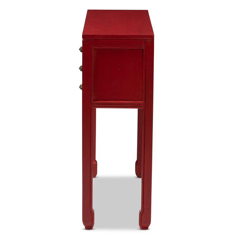 Melodie 6 Drawer Console Table Red - Baxton Studio: Antique-Inspired, Bayur Wood, Bronze Handles