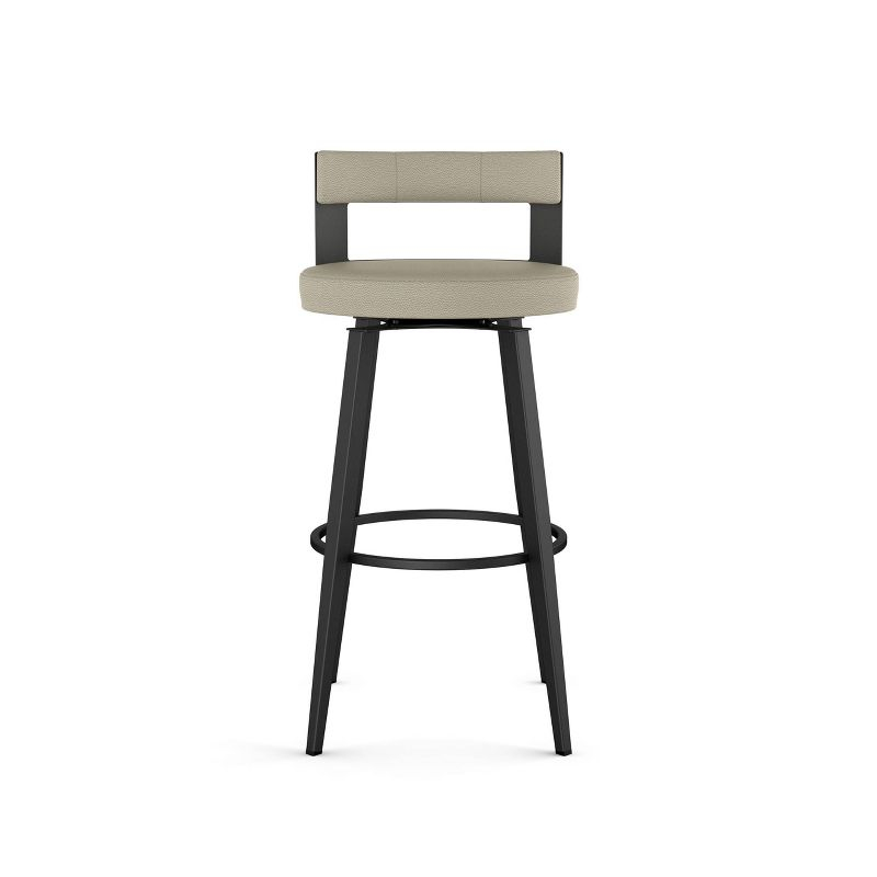 Amisco Paramont Upholstered Counter Height Barstool Greige/Black: Modern Round Faux Leather, Steel Frame, 300 lbs Capacity