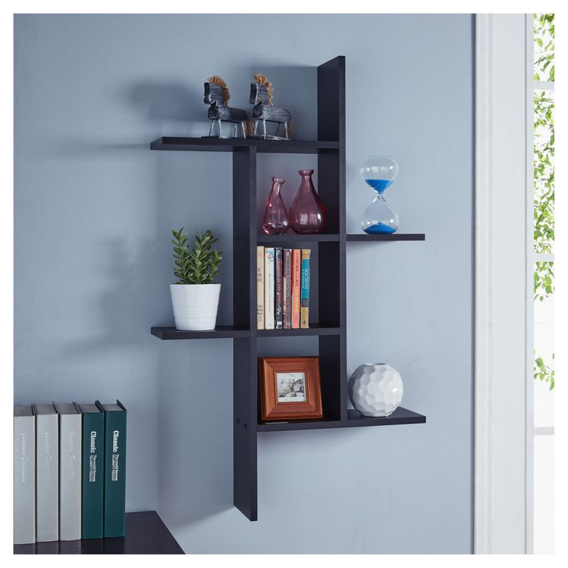 Danya B. 40" x 24" Cantilever Wall Shelf Black: Modern Laminated MDF, 4-Tier Storage, Includes Mounting Hardware