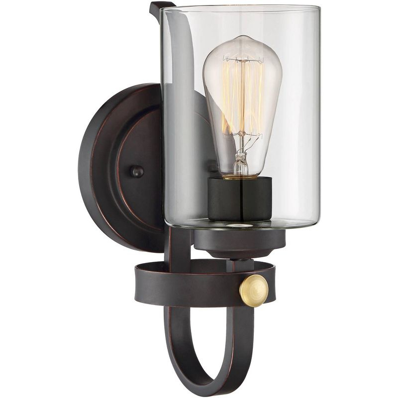 Franklin Iron Works Eagleton Rustic Farmhouse Wall Light Sconce Oil Rubbed Bronze Hardwire 5 1/2" Fixture LED Clear Glass Shade for Bedroom Bathroom