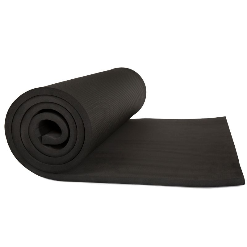 Extra-Thick Yoga Mat 0.5"H - Durable Comfort Non-Slip Foam Workout Mat with Carrying Strap by Wakeman (Black)