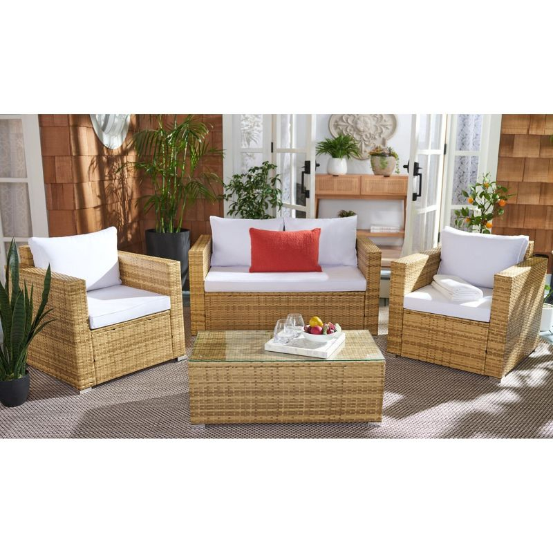 Machie 4Pc Living Set - Indoor/Outdoor - PAT7508 - Natural/White - Safavieh