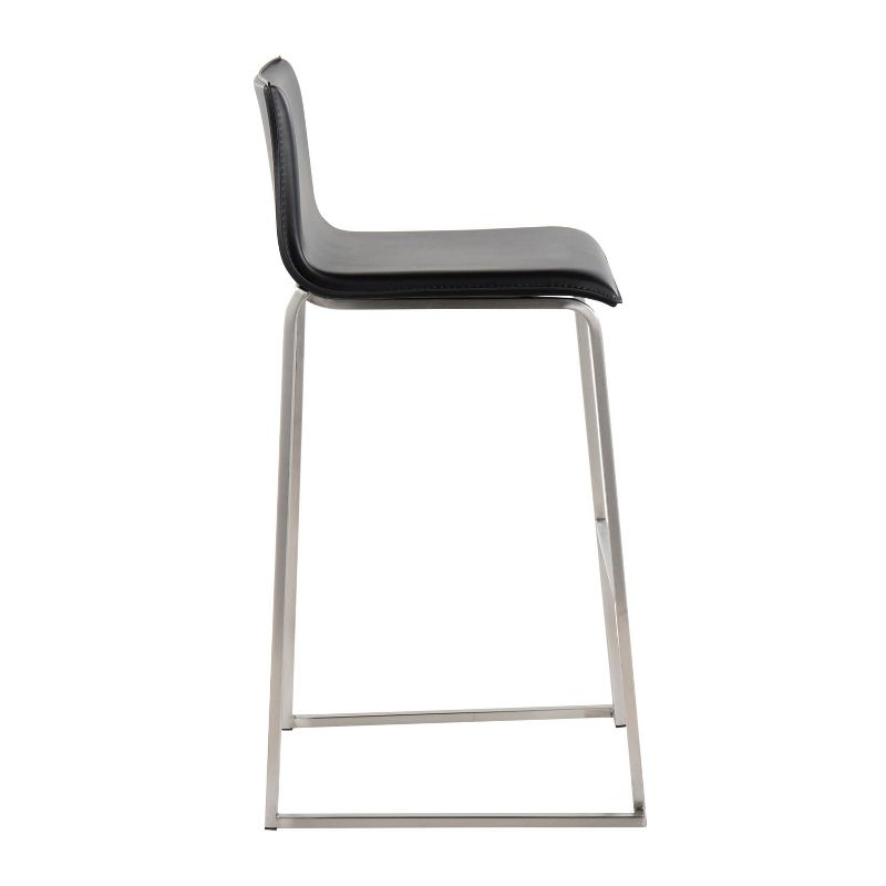 Set of 2 Mara Upholstered Barstools Stainless Steel Black - Lumisource: Kitchen Counter Seating with Footrest