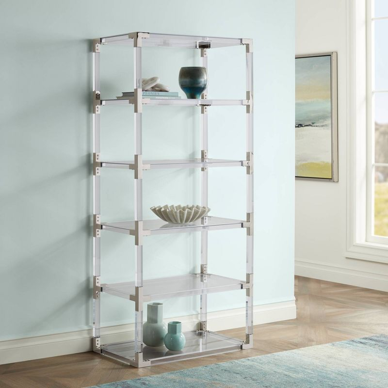 55 Downing Street Hanna 70 3/4" Clear Acrylic and Chrome 6-Shelf Open Bookcase