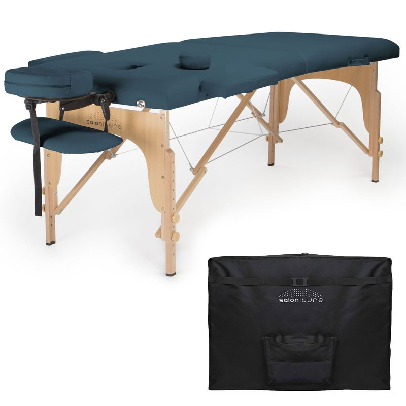 Saloniture Portable Professional Folding Massage Table with Carrying Case - Blue