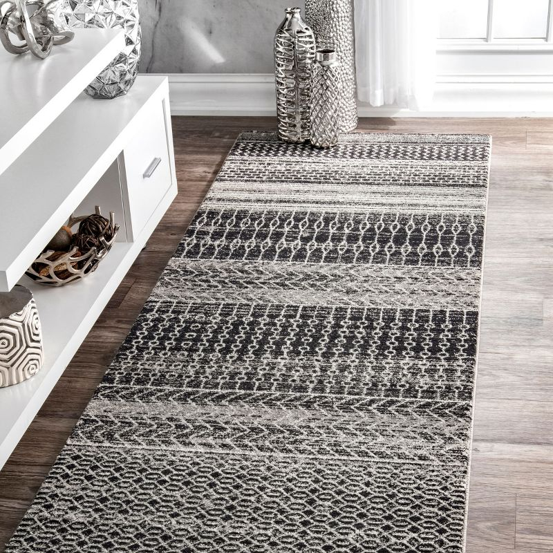 Nuloom Nova Striped 2x14 Runner Indoor Area Rug for Living Room Bedroom Dining Room Entryway Hallway Kitchen, Dark Grey/Ivory