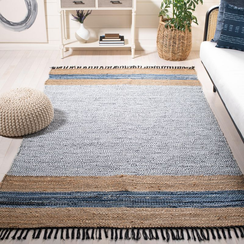 Vintage Leather W/ Fringes VTL602 Hand Woven Indoor Area Rug - Grey/Natural - 5'x8' - Safavieh