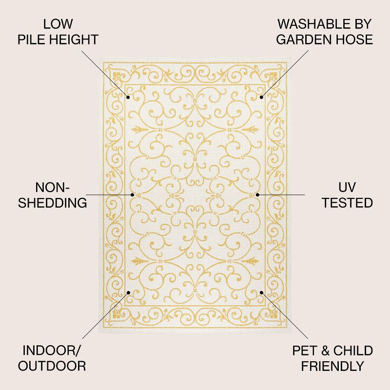 5' x 8' Charleston Vintage Filigree Textured Weave Indoor/Outdoor Area Rug, Cream/Yellow - JONATHAN Y