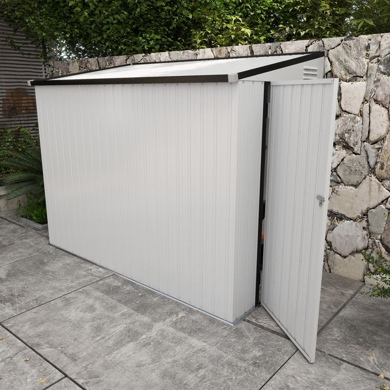 Outsunny 4' x 7.7' Steel Garden Storage Shed, Lean to Shed Outdoor Metal Tool House with Lockable Door & Air Vents for Backyard Patio Lawn, White