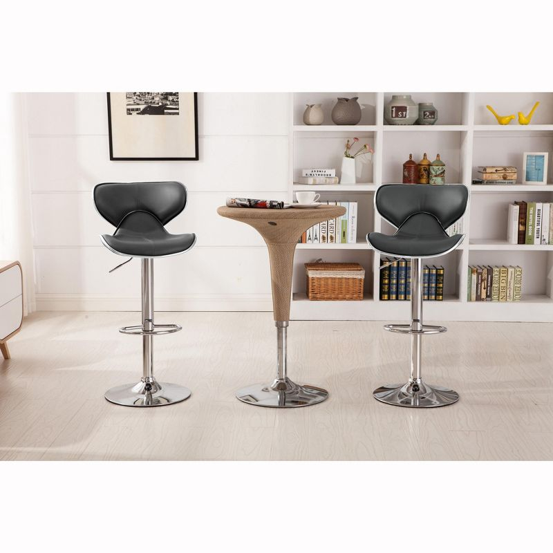 Roundhill Furniture Masaccio Cushioned Leatherette Upholstery Airlift Adjustable Swivel Barstool with Chrome Base, Grey, Set of 2