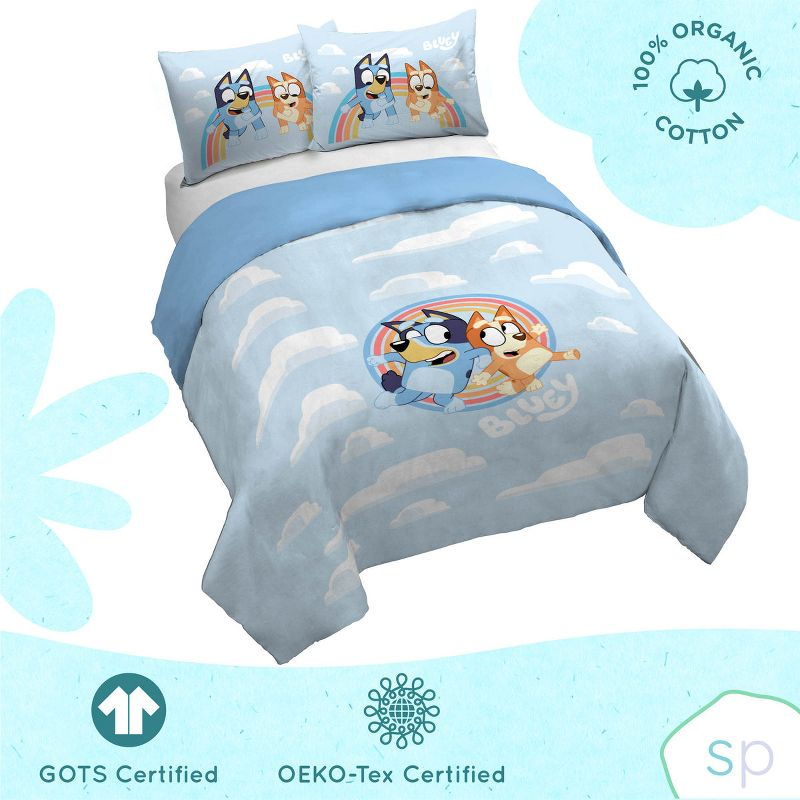 Saturday Park Bluey Rainbow in the Clouds 100% Organic Cotton Twin Duvet Cover & Sham Set