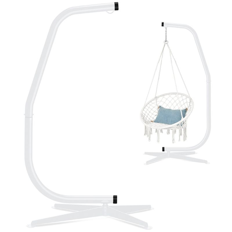 Best Choice Products Metal Hanging Hammock C-Stand for Chair/ Weather-Resistant Finish, Offset Base - Stand Only - White