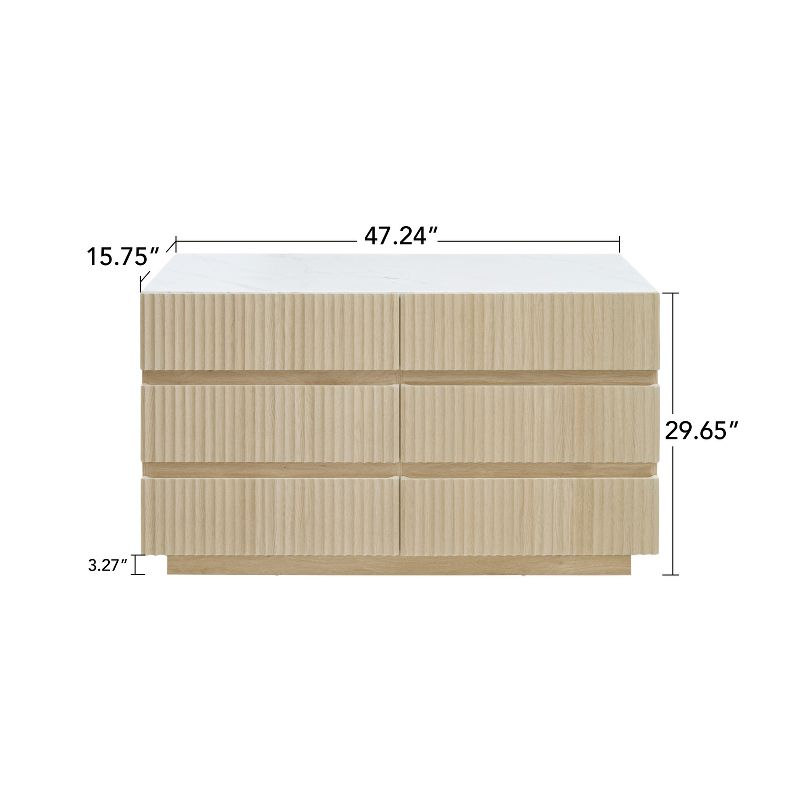 47.24 Inch  6 Drawer Dresser, Double Drawer Chest, Modern Drawer Chest With Led, Drawer Organizer Beige