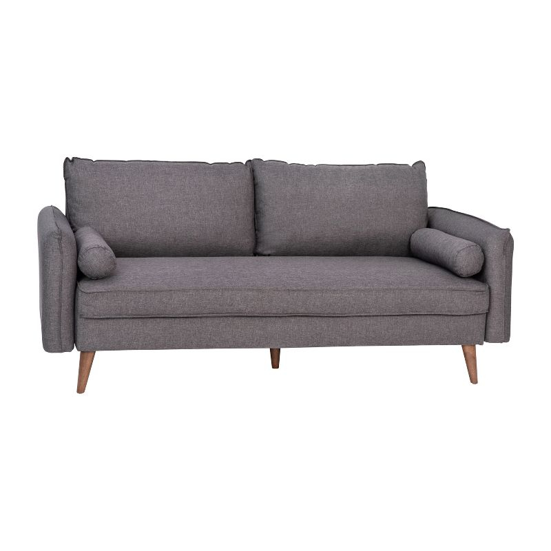 Flash Furniture Evie Mid-Century Modern Sofa with Faux Linen Fabric Upholstery & Solid Wood Legs in Stone Gray