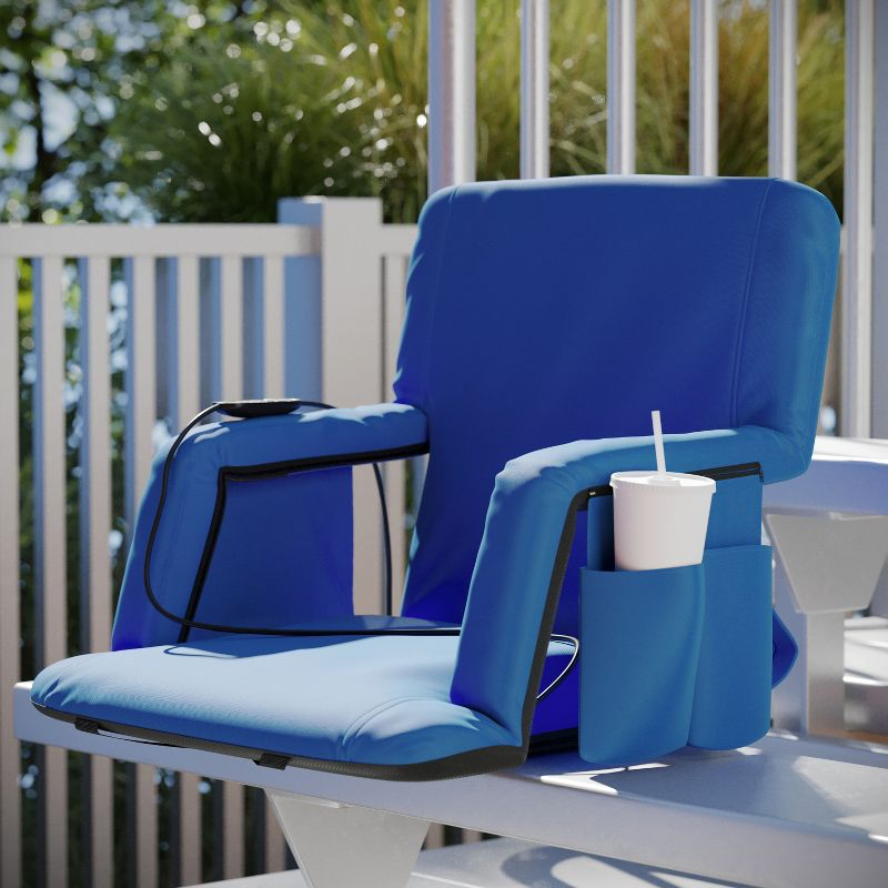 Flash Furniture Foldable Reclining Stadium Chair with Backpack Straps and Heated Seat - Blue