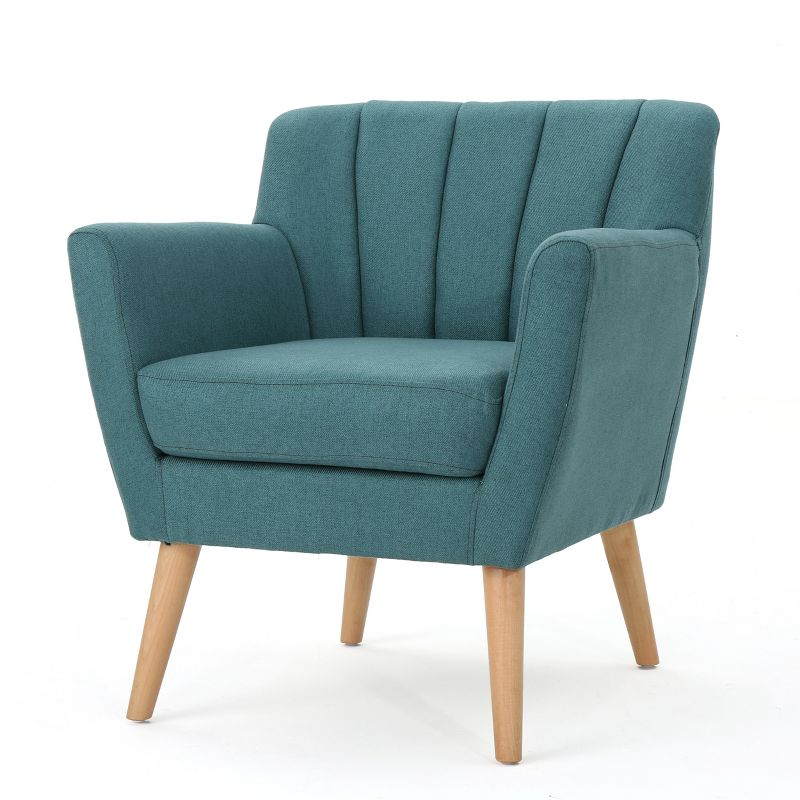 Merel Mid-Century Club Chair - Teal - Christopher Knight Home: Upholstered, Birch Wood Legs, Channel Stitching
