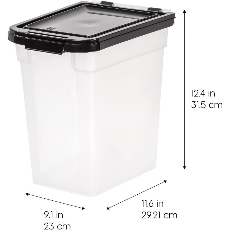 IRIS USA 10 Lbs / 12.75 Qt WeatherPro Airtight Pet Food Storage Container, Clear/Black