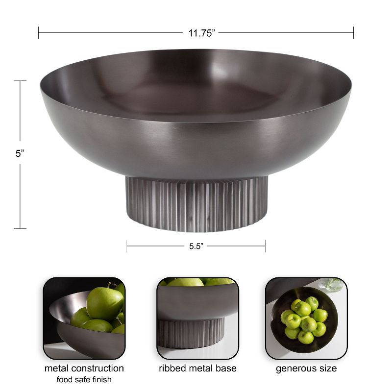 Kate and Laurel Rooks Ribbed Metal Bowl, 12x12x5, Pewter