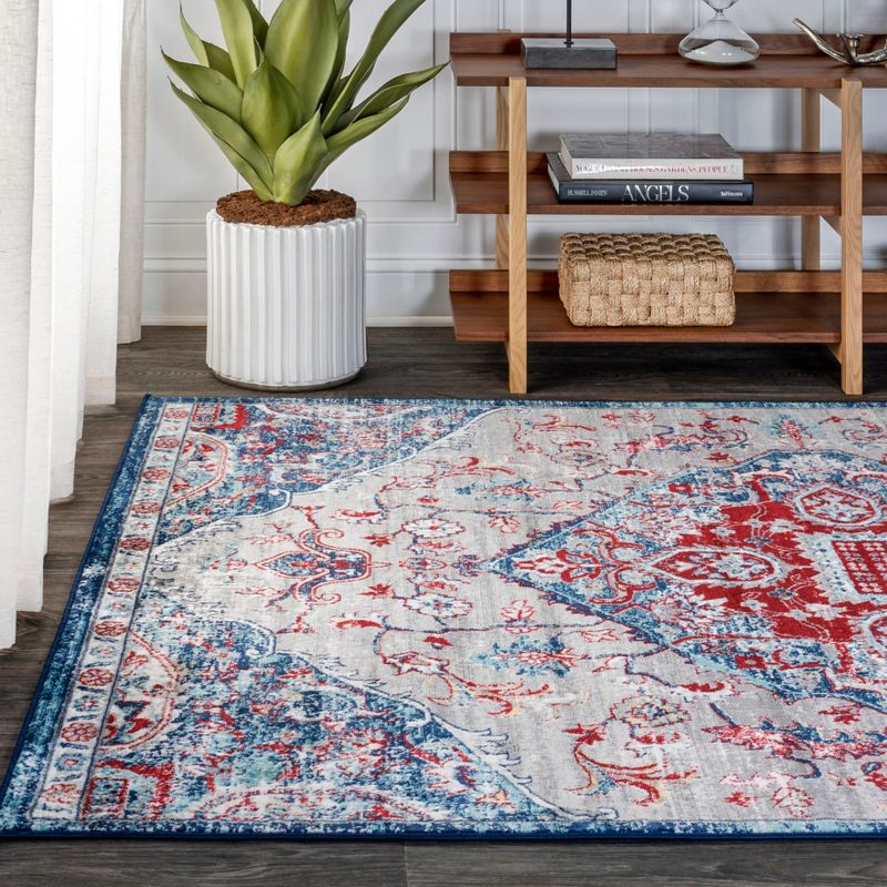 3'x5' Modern Persian Vintage Medallion Area Rug, Red/Navy - JONATHAN Y