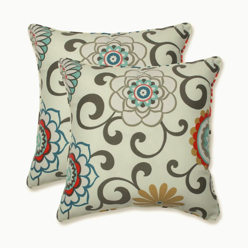 Pillow Perfect Pom Pom Play Floral Indoor/Outdoor Reversible Throw Pillow (Set of 2)