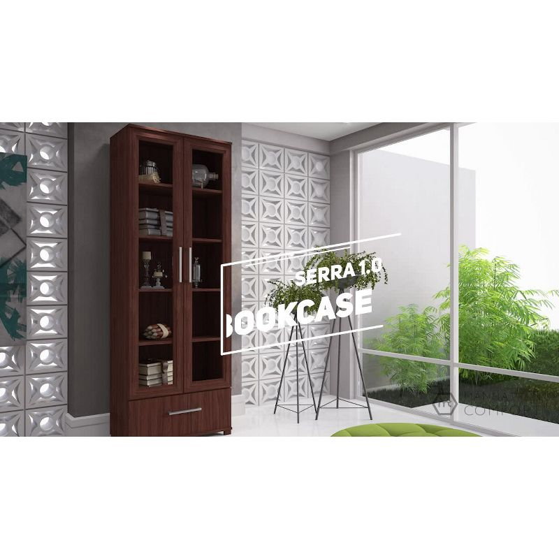 71.85" Serra 5 Shelf Bookcase White - Manhattan Comfort: Frosted Glass Doors, Enclosed Back, Display Closet